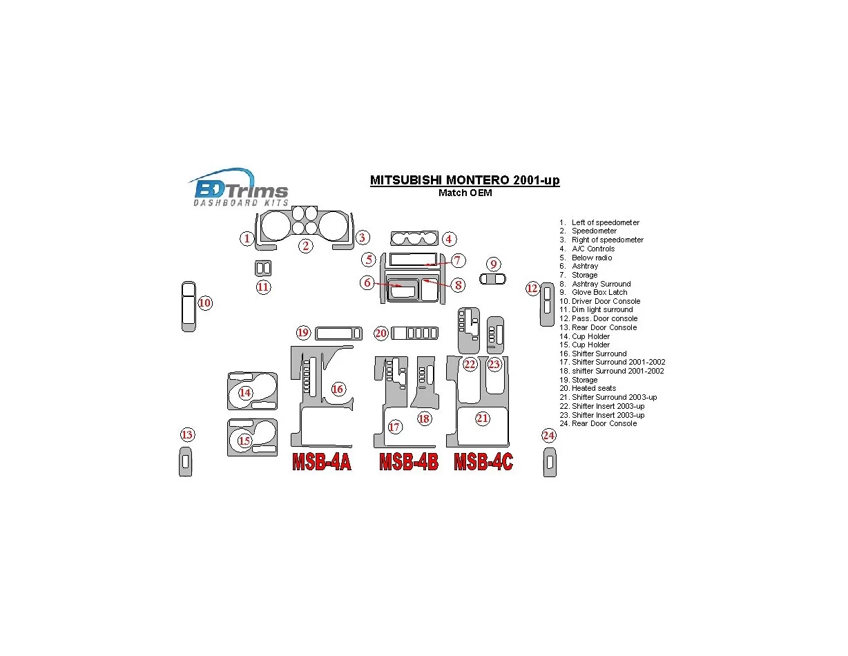 Mitsubishi Pajero/Montero 2000-2006 OEM zhoda interiéru BD súprava obloženia palubnej dosky - 1