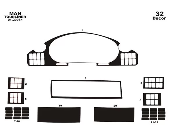 Neoplan Tourliner 01.2008 Súprava 3D obloženia palubnej dosky interiéru Dekor 32 dielov