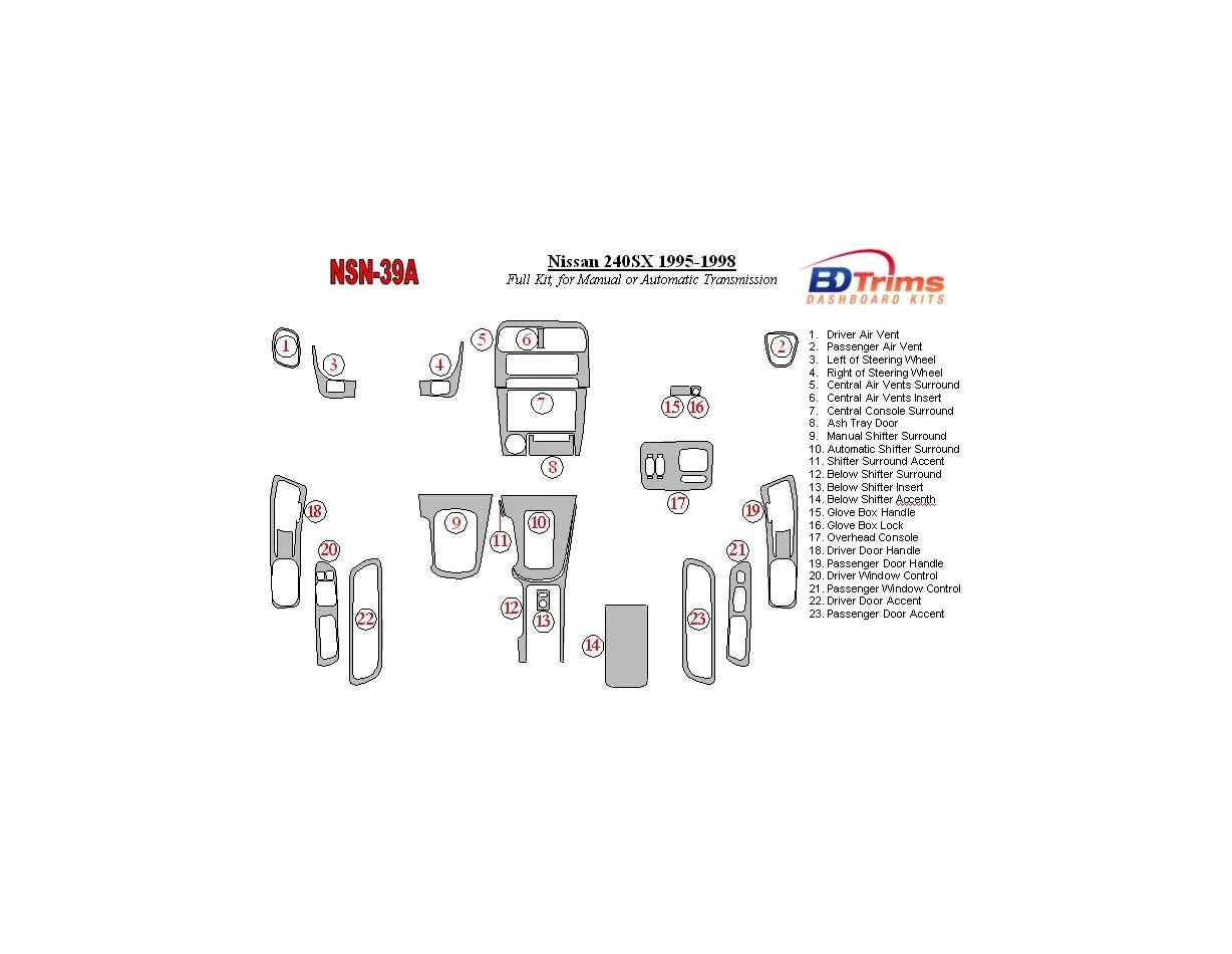 Nissan 240SX 1995-1998 Manuálna alebo automatická prevodovka interiéru BD Dash Trim Kit - 1
