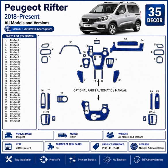 Opel Combo Life 2018-Present 3D Sada Dekorov Interiéru Palubnej Dosky 35-dielna Manuálna + Automatická Voľba