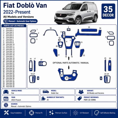 Fiat Doblò Van 2022-Present 3D Sada Dekorov Interiéru Palubnej Dosky 35-dielna Manuálna + Automatická Voľba
