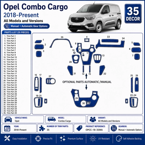 Opel Combo Cargo 2018-Present 3D Sada Dekorov Interiéru Palubnej Dosky 35-dielna Manuálna + Automatická Voľba