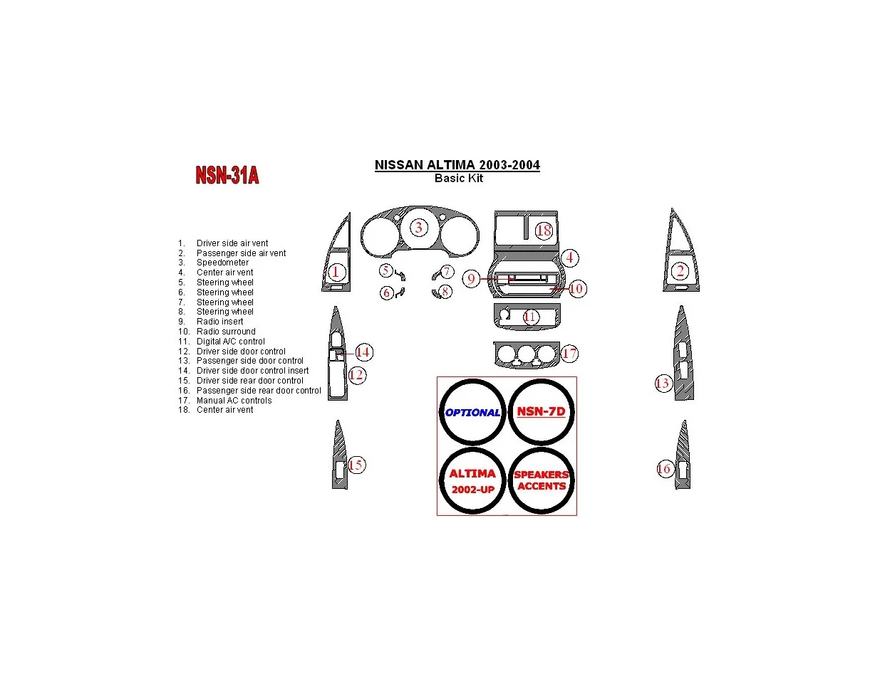 Nissan Altima 2003-2004 Základná súprava interiéru BD Dash Trim Kit - 1