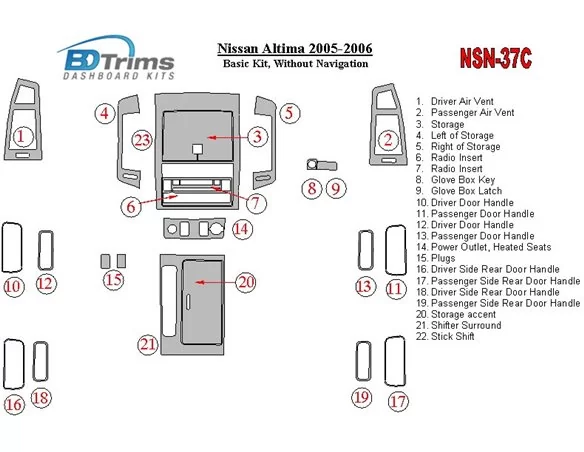 Nissan Altima 2005-2006 Základná súprava interiéru BD Dash Trim Kit - 1