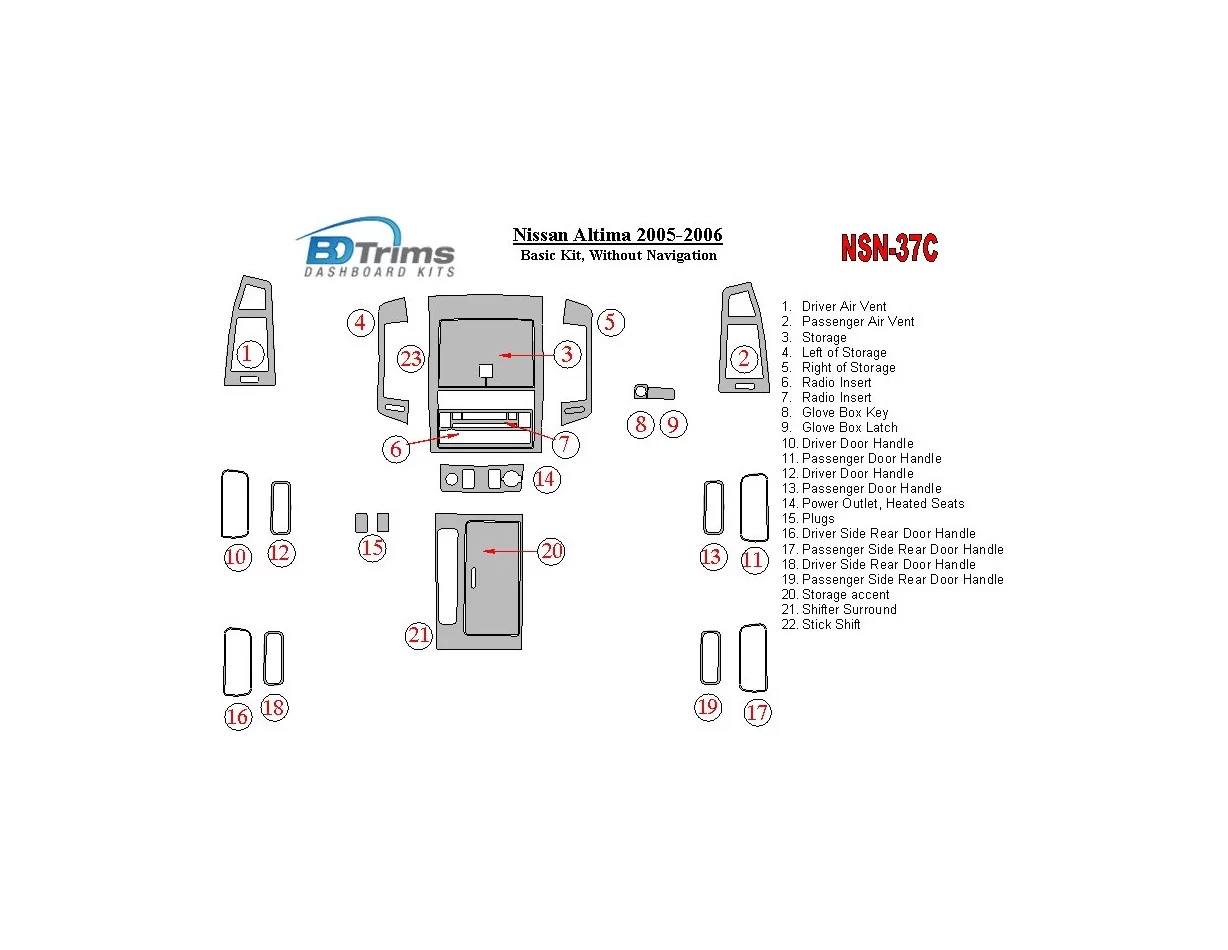 Nissan Altima 2005-2006 Základná súprava interiéru BD Dash Trim Kit - 1