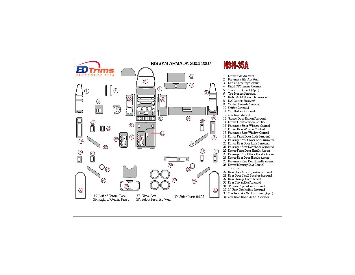 Nissan Armada 2004-2007 Kompletná súprava interiéru BD Dash Trim Kit - 1