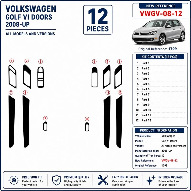 Volkswagen Golf VI Doors 2008+ 3D dekor palubnej dosky, 12 dielov