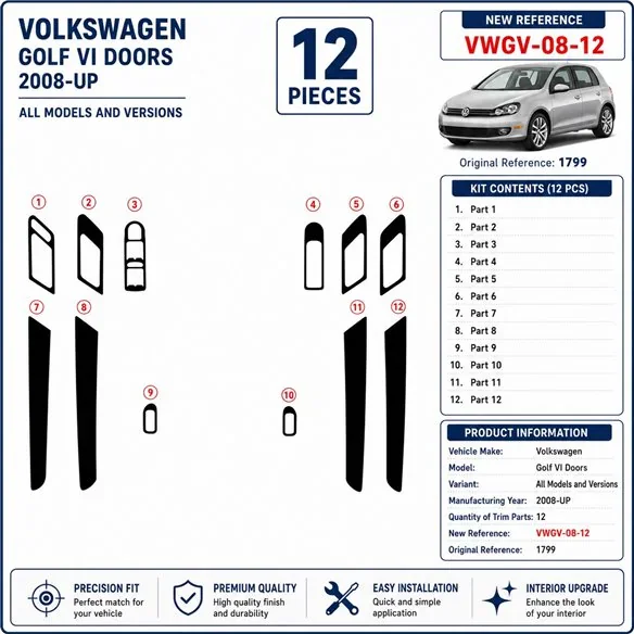 Volkswagen Golf VI Doors 2008+ 3D dekor palubnej dosky, 12 dielov