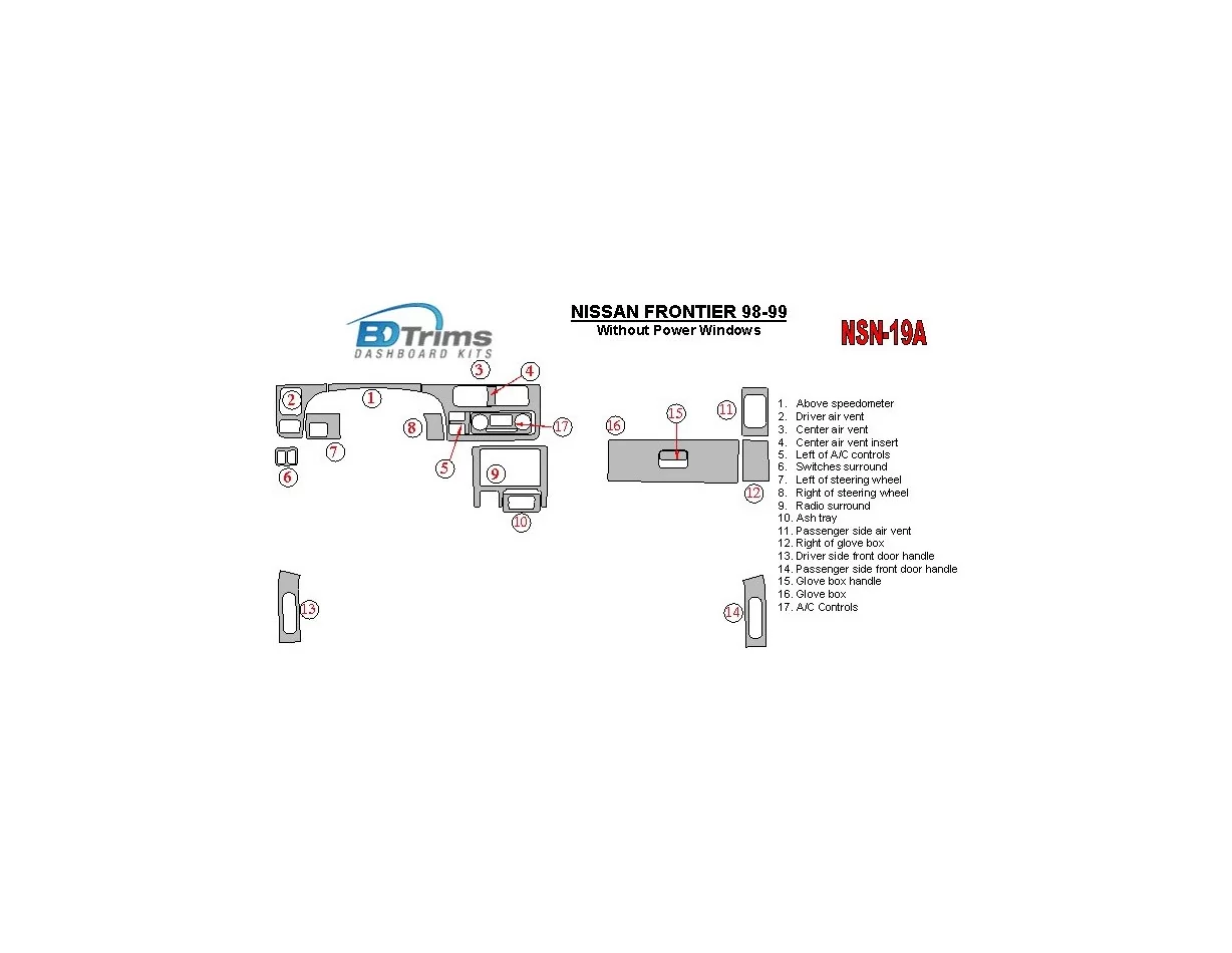 Nissan Frontier 1998-1999 Bez elektricky ovládaných okien interiéru BD Dash Trim Kit - 1