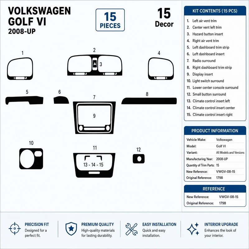 Volkswagen Golf VI 2008+ 3D dekor palubnej dosky, 15 dielov