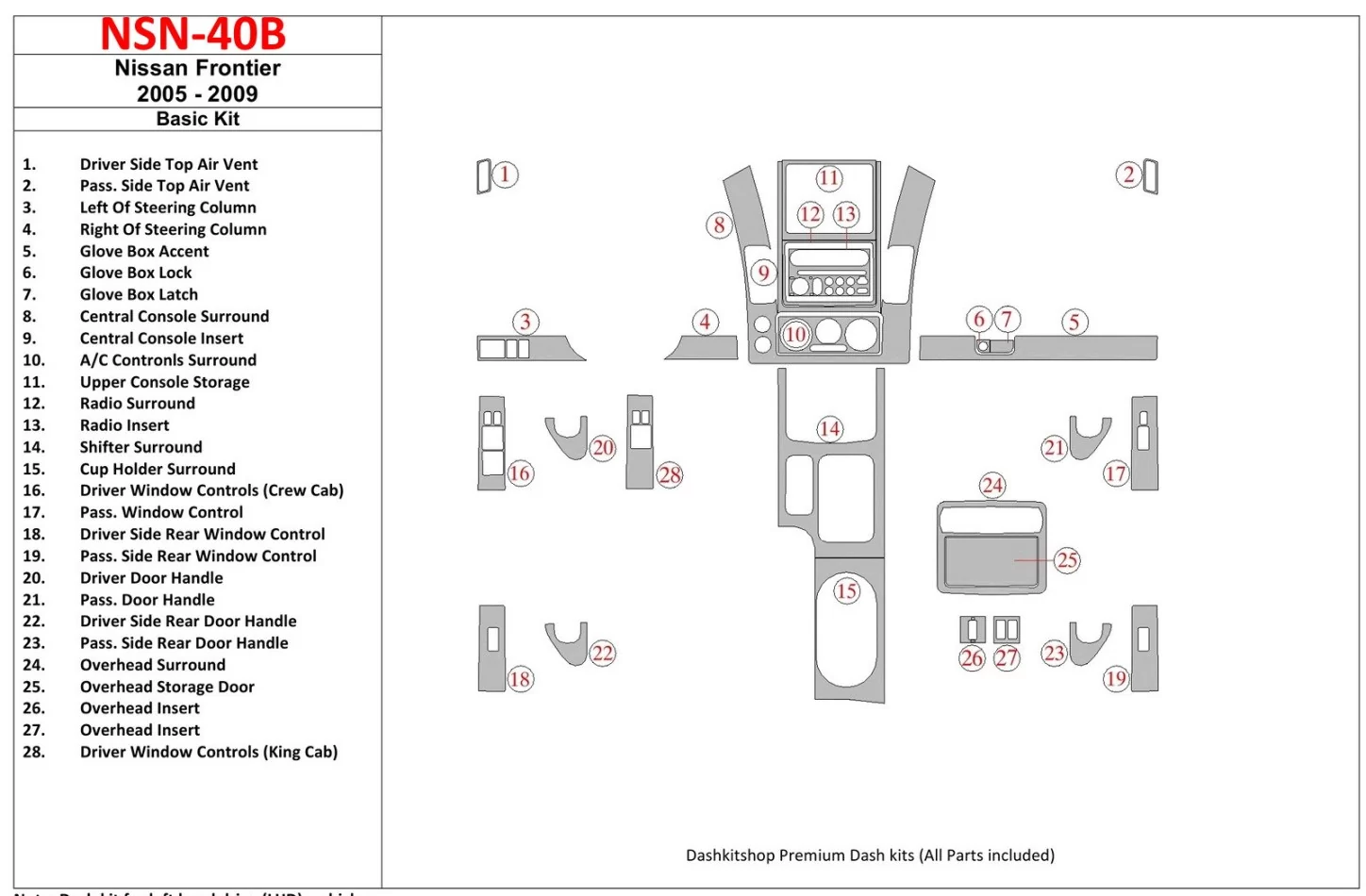 Nissan Frontier 2005-UP Základná súprava interiéru BD Dash Trim Kit - 1
