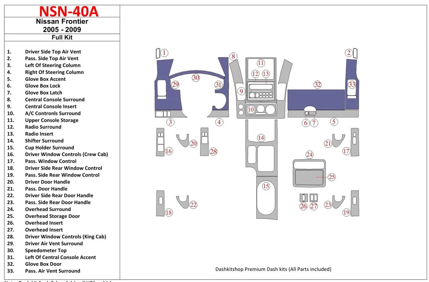 Nissan Frontier 2005-UP Kompletná súprava interiéru BD Dash Trim Kit - 1