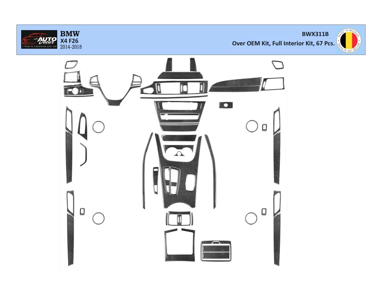 BMW X4 F26 2014–2018 Súprava 3D obloženia palubnej dosky interiéru Dekorácia palubnej dosky 54 dielov - 1