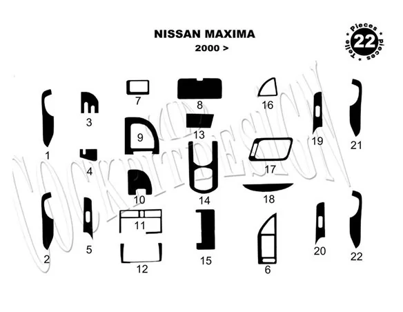 Nissan Maxima 02.00-02.04 3D súprava obloženia palubnej dosky interiéru 22-dielna súprava obloženia palubnej dosky - 1