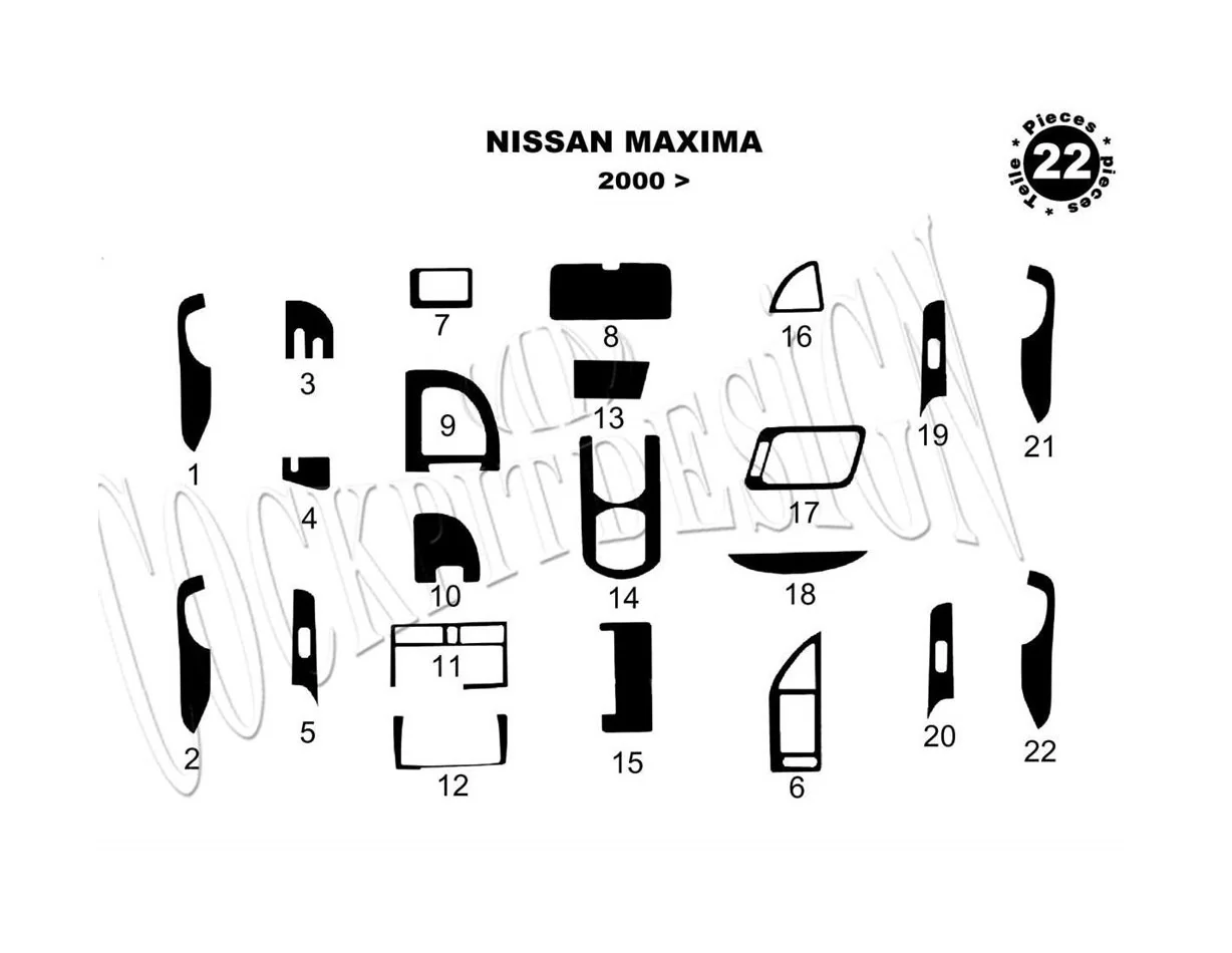 Nissan Maxima 02.00-02.04 3D súprava obloženia palubnej dosky interiéru 22-dielna súprava obloženia palubnej dosky - 1