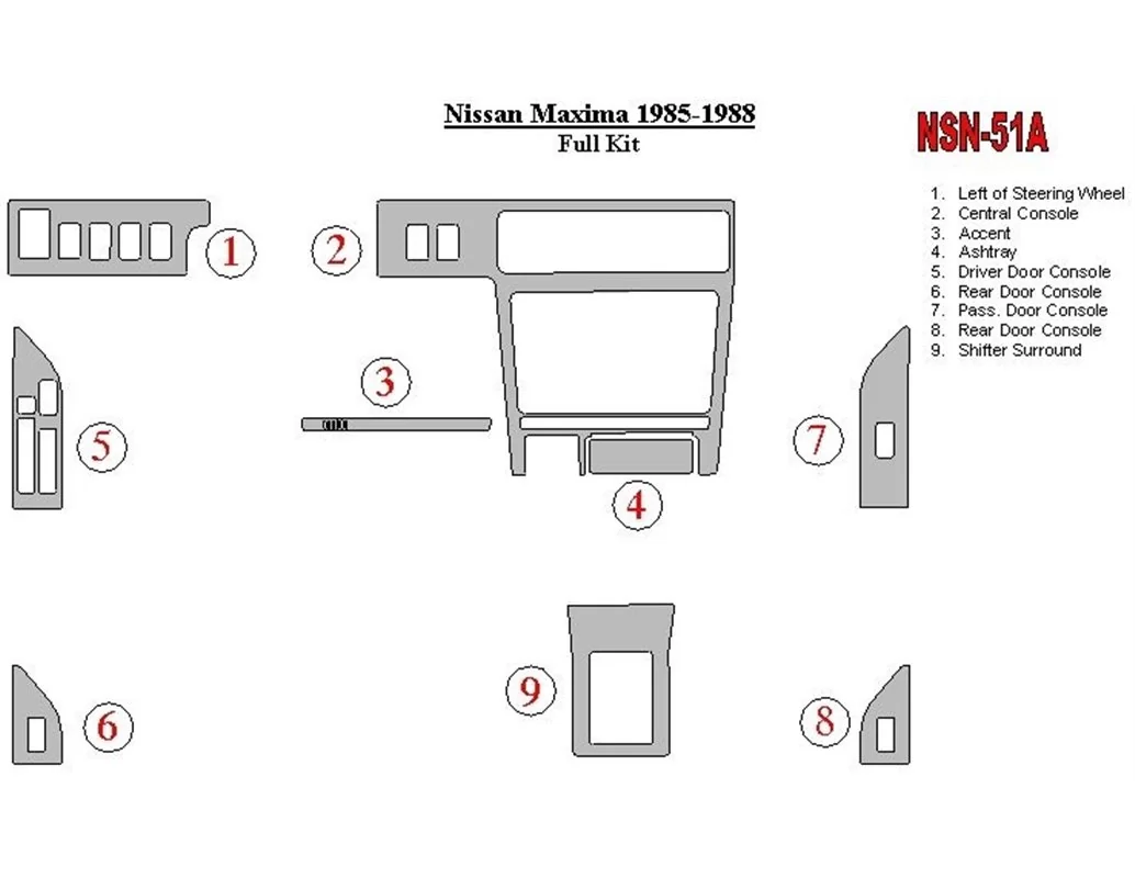 Nissan Maxima 1985-1988 Kompletná súprava interiéru BD Dash Trim Kit - 1