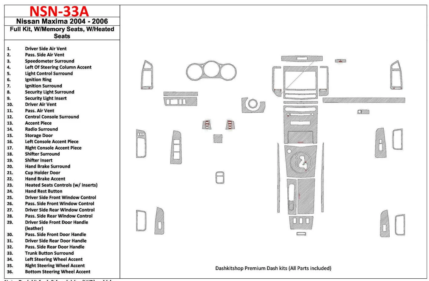 Nissan Maxima 2004-2006 Kompletná sada, automatická prevodovka, s pamäťovými sedadlami, s vyhrievanými sedadlami, interiér BD Da