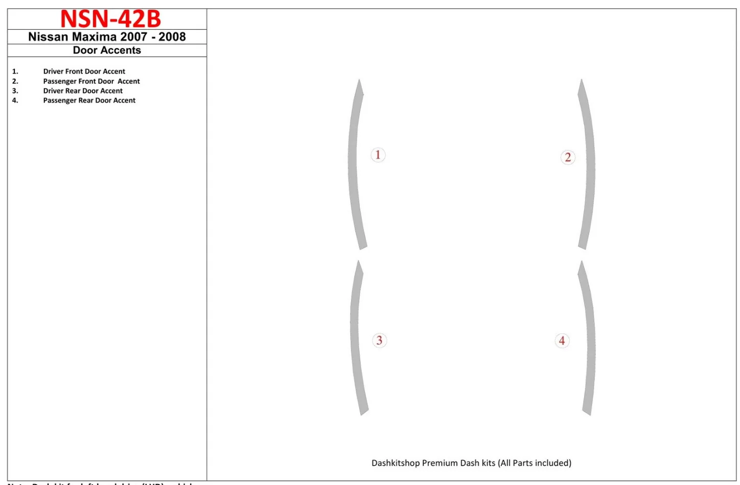 Nissan Maxima 2007-2008 Súprava obloženia dverí Accent interiéru BD Dash - 1
