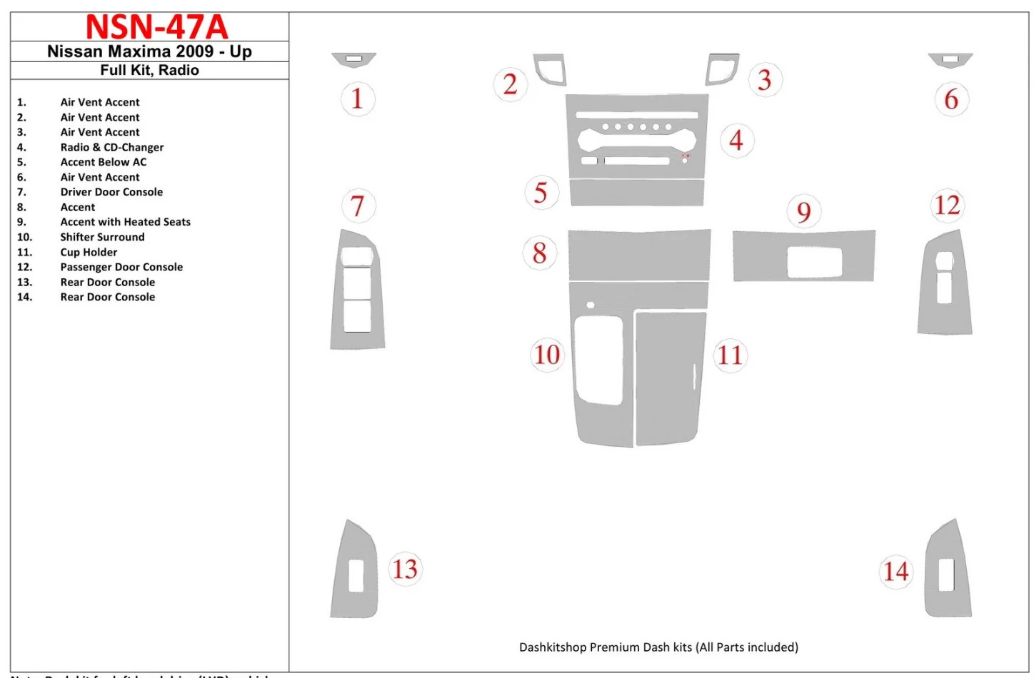 Kompletná súprava Nissan Maxima 2009-UP, súprava interiéru rádia BD Dash Trim Kit - 1