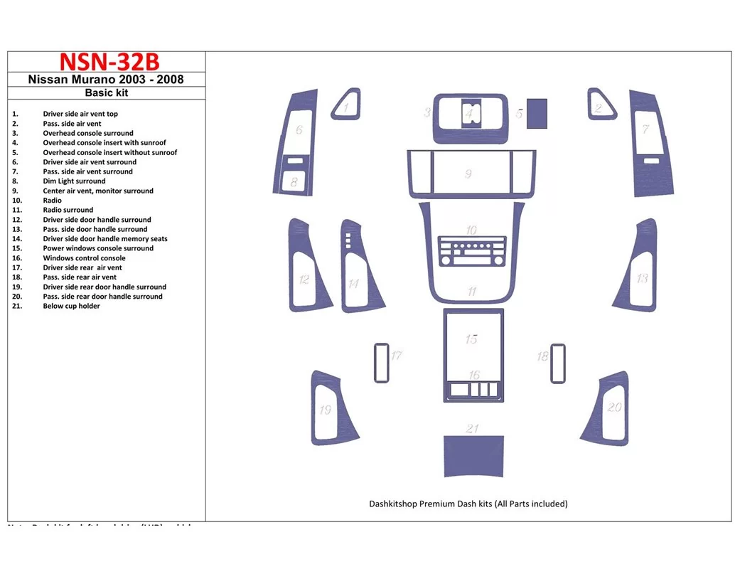 Nissan Murano 2003-2008 Základná súprava interiéru BD Dash Trim Kit - 1