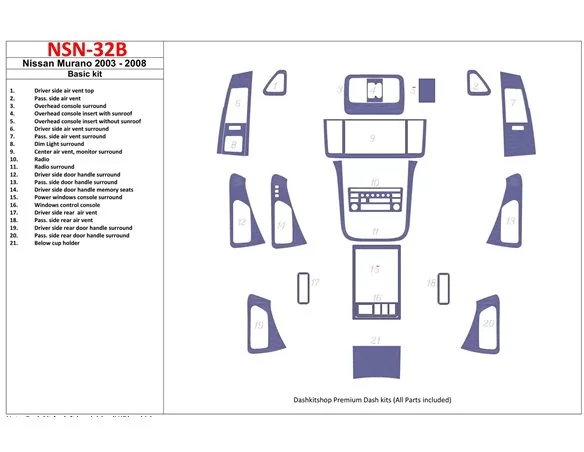 Nissan Murano 2003-2008 Základná súprava interiéru BD Dash Trim Kit - 1