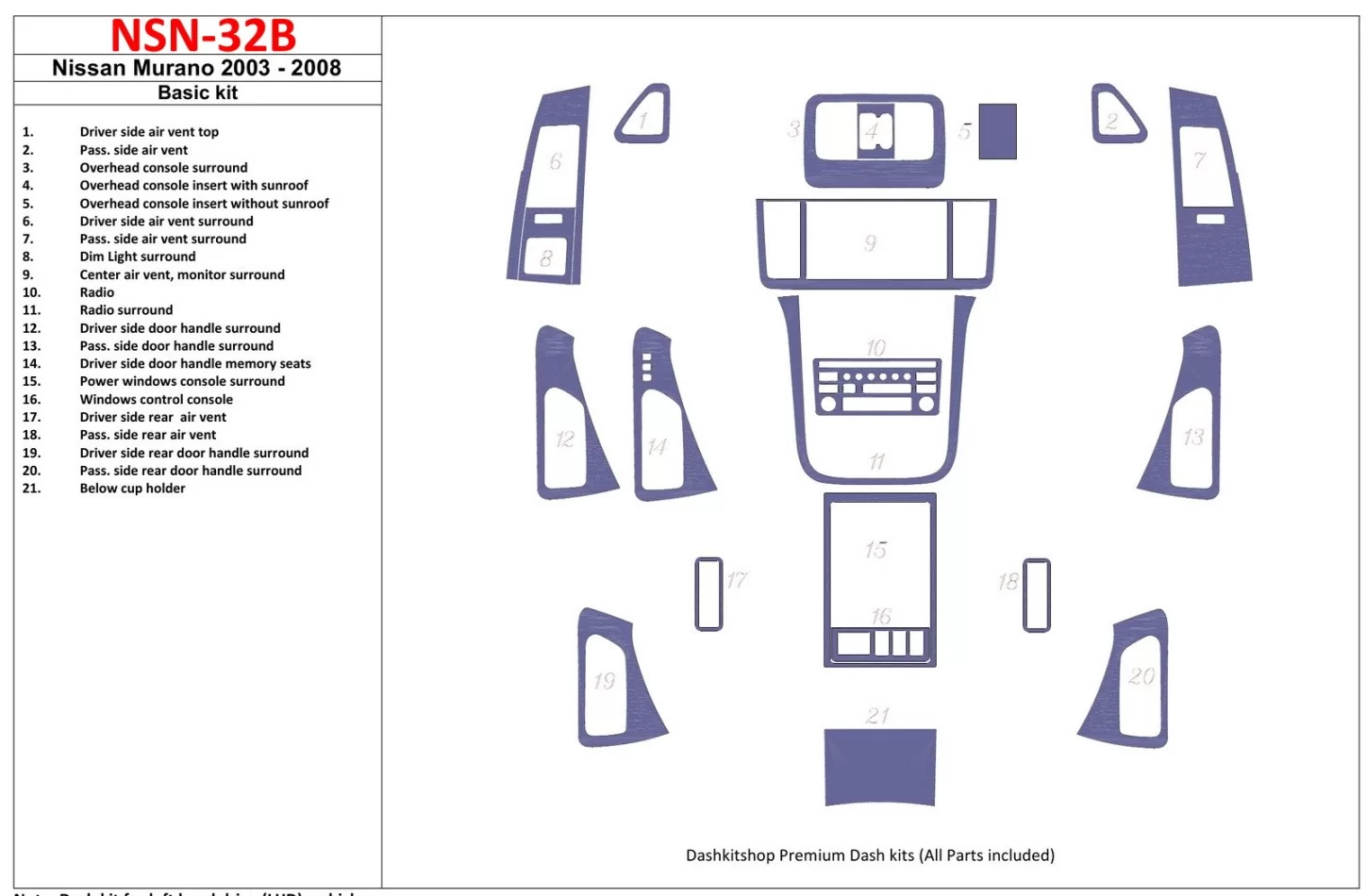 Nissan Murano 2003-2008 Základná súprava interiéru BD Dash Trim Kit - 1