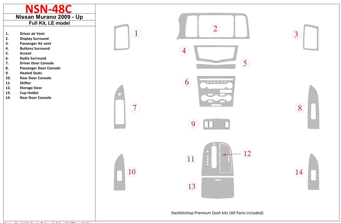 Kompletná súprava Nissan Murano 2009-UP, model LE Interiér BD Dash Trim Kit - 1