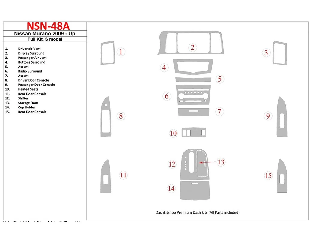 Kompletná súprava Nissan Murano 2009-UP, model S interiér BD Dash Trim Kit - 1