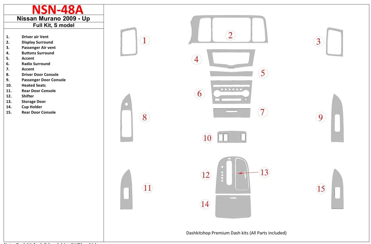 Kompletná súprava Nissan Murano 2009-UP, model S interiér BD Dash Trim Kit - 1