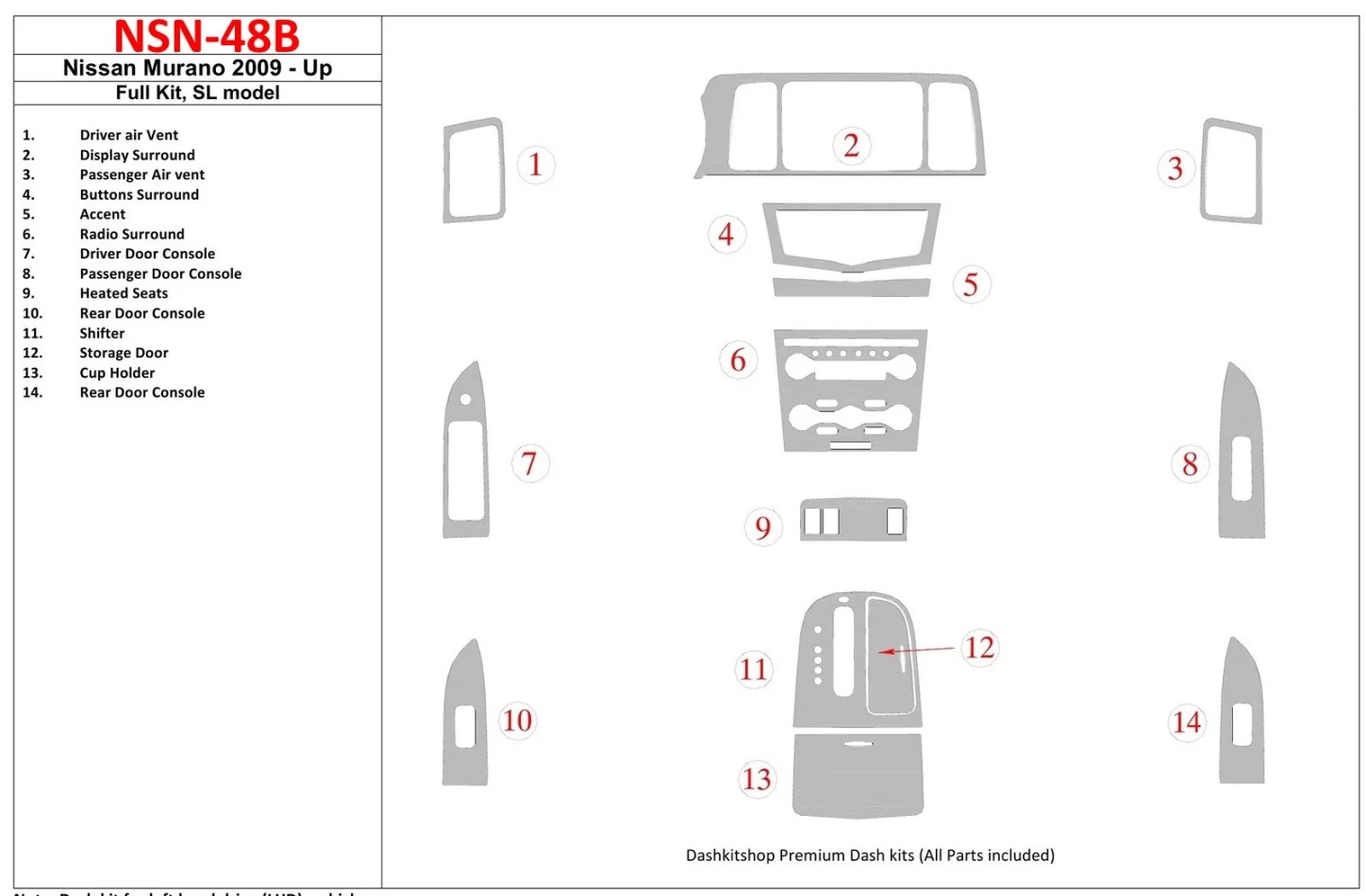 Kompletná sada Nissan Murano 2009-UP, model SL Interiér BD Dash Trim Kit - 1