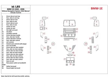 BMW X5 2000-2006 bez systému NAVI, manuálna prevodovka AC ovládanie interiéru BD Dash Trim Kit - 1