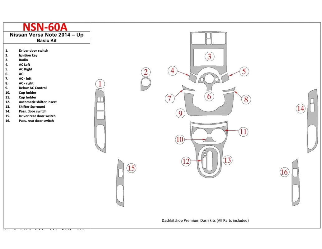 Základná súprava interiéru Nissan Note 2014-UP BD Dash Trim Kit - 1
