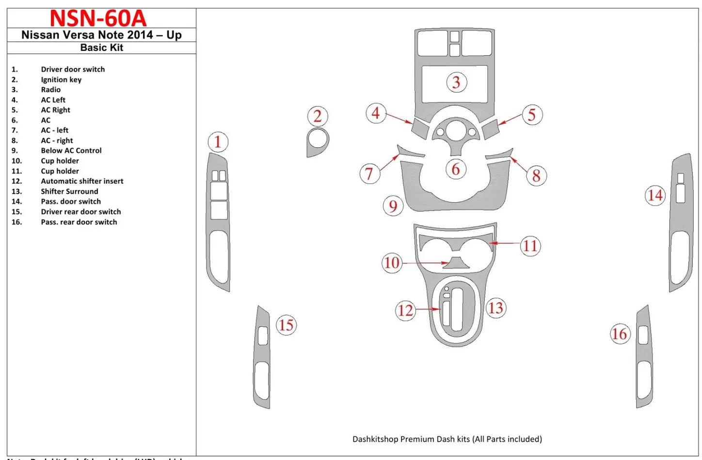 Základná súprava interiéru Nissan Note 2014-UP BD Dash Trim Kit - 1