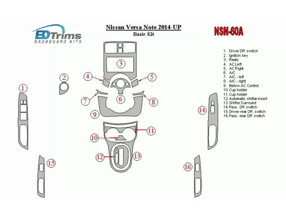 Základná súprava interiéru Nissan Note 2014-UP BD Dash Trim Kit