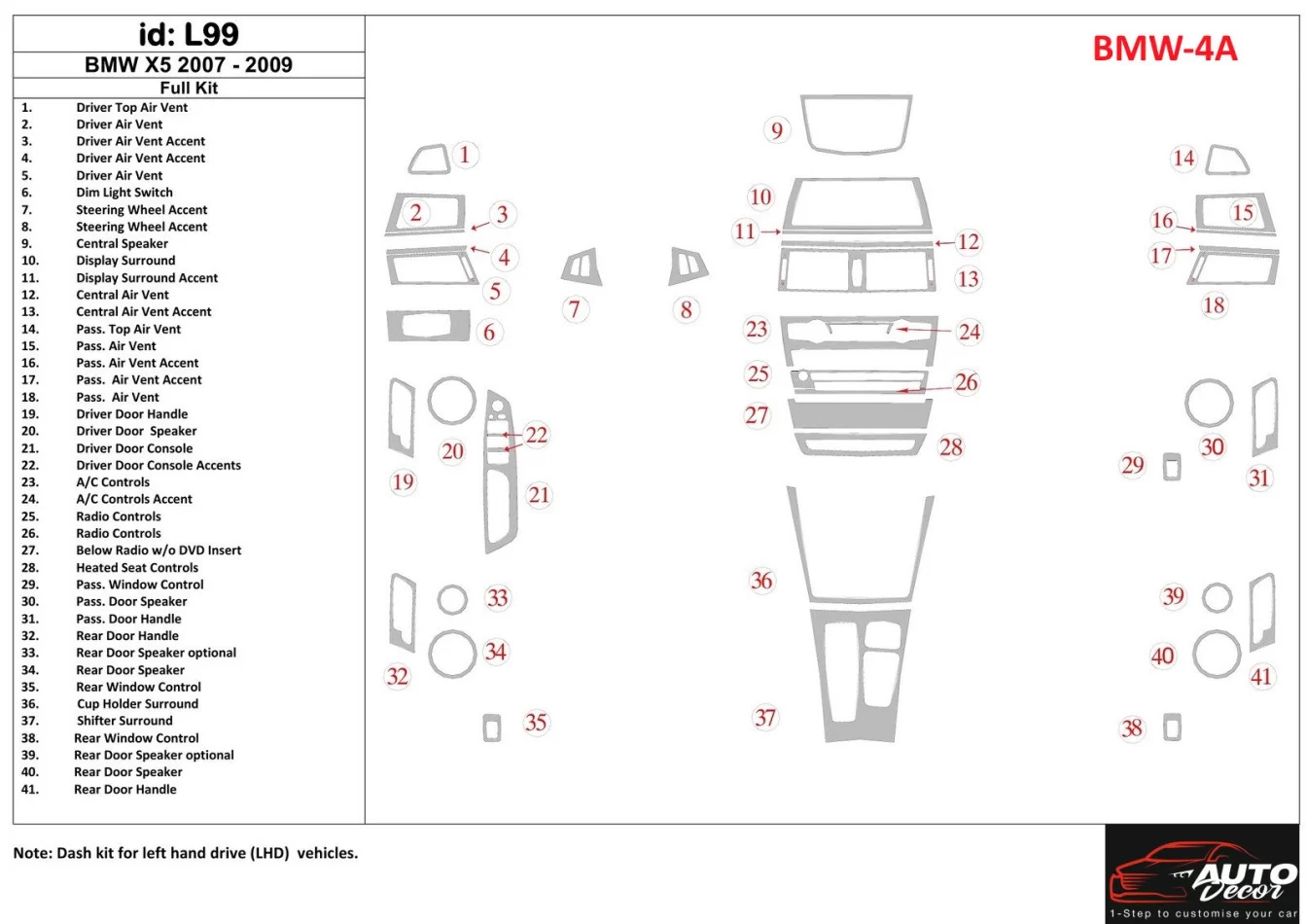 BMW X5 2007-2009 Kompletná súprava interiéru BD Dash Trim Kit - 1