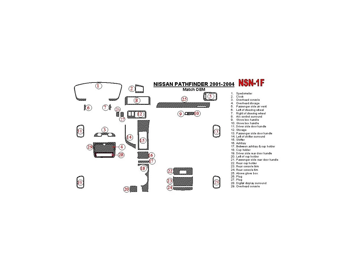 Nissan Pathfinder 2001-2004 OEM zhoda interiéru BD Dash Trim Kit - 1