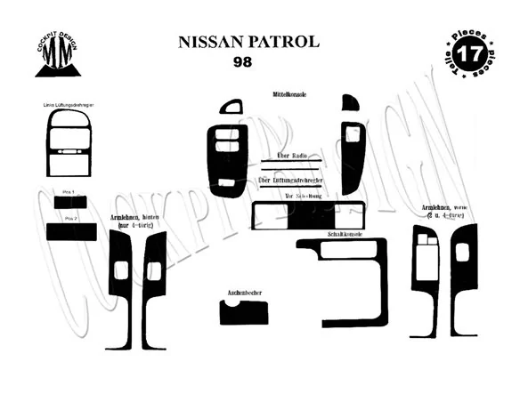 Nissan Patrol 03.1998 Súprava obloženia palubnej dosky 3D interiéru Dekorácia palubnej dosky 17 dielov - 1