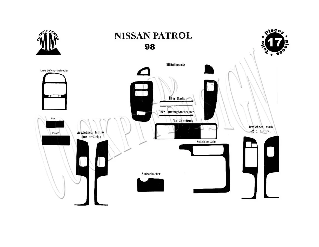 Nissan Patrol 03.1998 Súprava obloženia palubnej dosky 3D interiéru Dekorácia palubnej dosky 17 dielov - 1