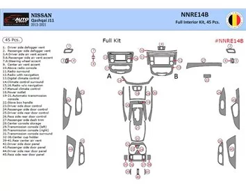 Nissan Qashqai 2013–2021 3D súprava obloženia palubnej dosky interiéru 45-dielna súprava obloženia palubnej dosky
