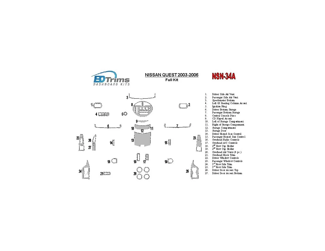 Nissan Quest 2003-2006 Kompletná súprava interiéru BD Dash Trim Kit - 1