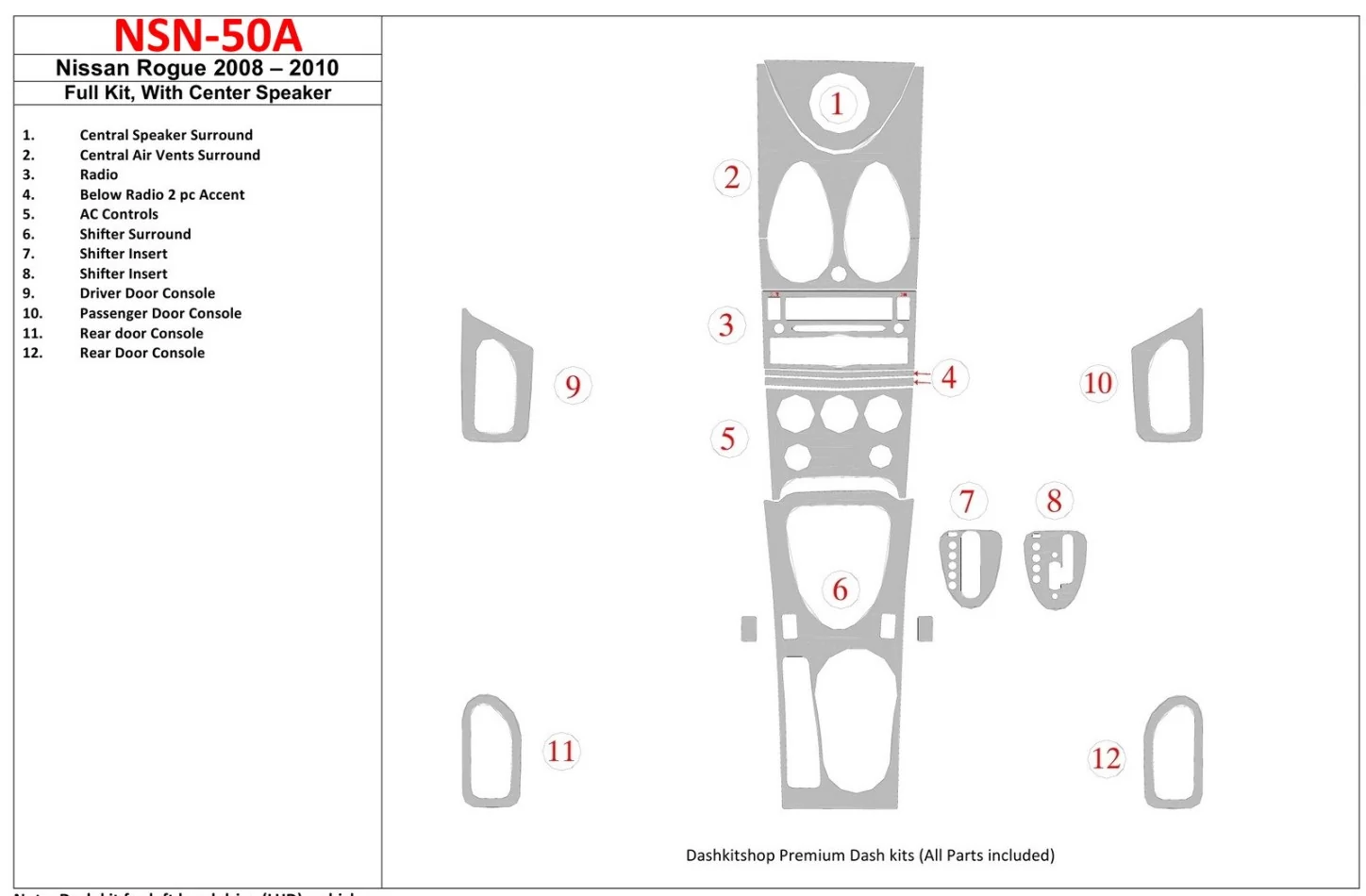 Kompletná súprava Nissan Rogue 2008-2010 s interiérom stredového reproduktora BD Dash Trim Kit - 1