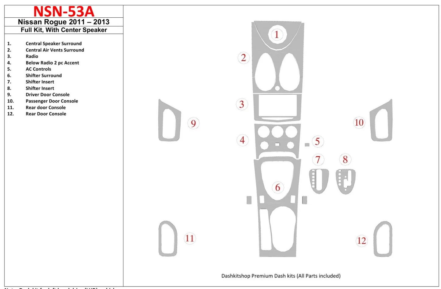Kompletná súprava Nissan Roque 2011-UP s interiérom stredového reproduktora BD Dash Trim Kit - 1