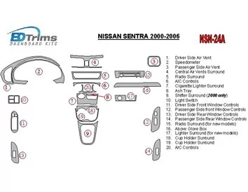Nissan Sentra 2000-2006 Kompletná súprava interiéru BD Dash Trim Kit - 1