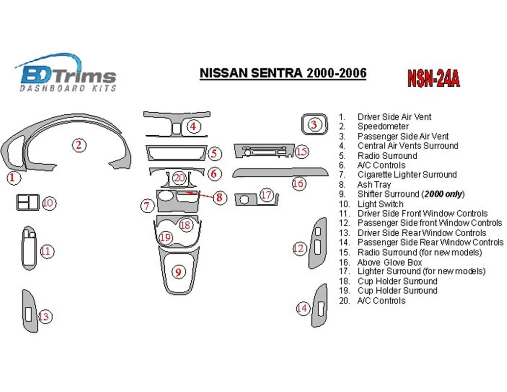 Nissan Sentra 2000-2006 Kompletná súprava interiéru BD Dash Trim Kit - 1