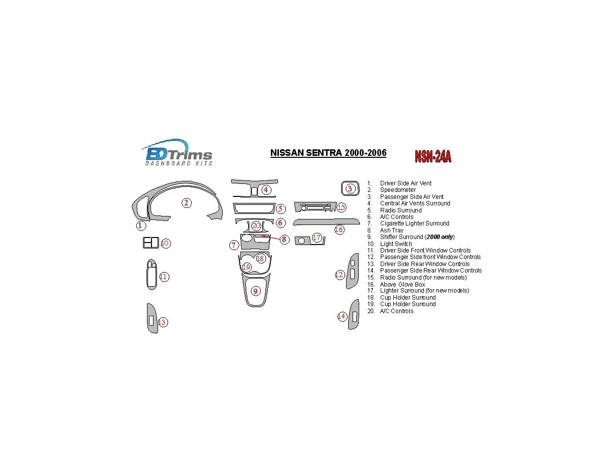 Nissan Sentra 2000-2006 Kompletná súprava interiéru BD Dash Trim Kit - 1