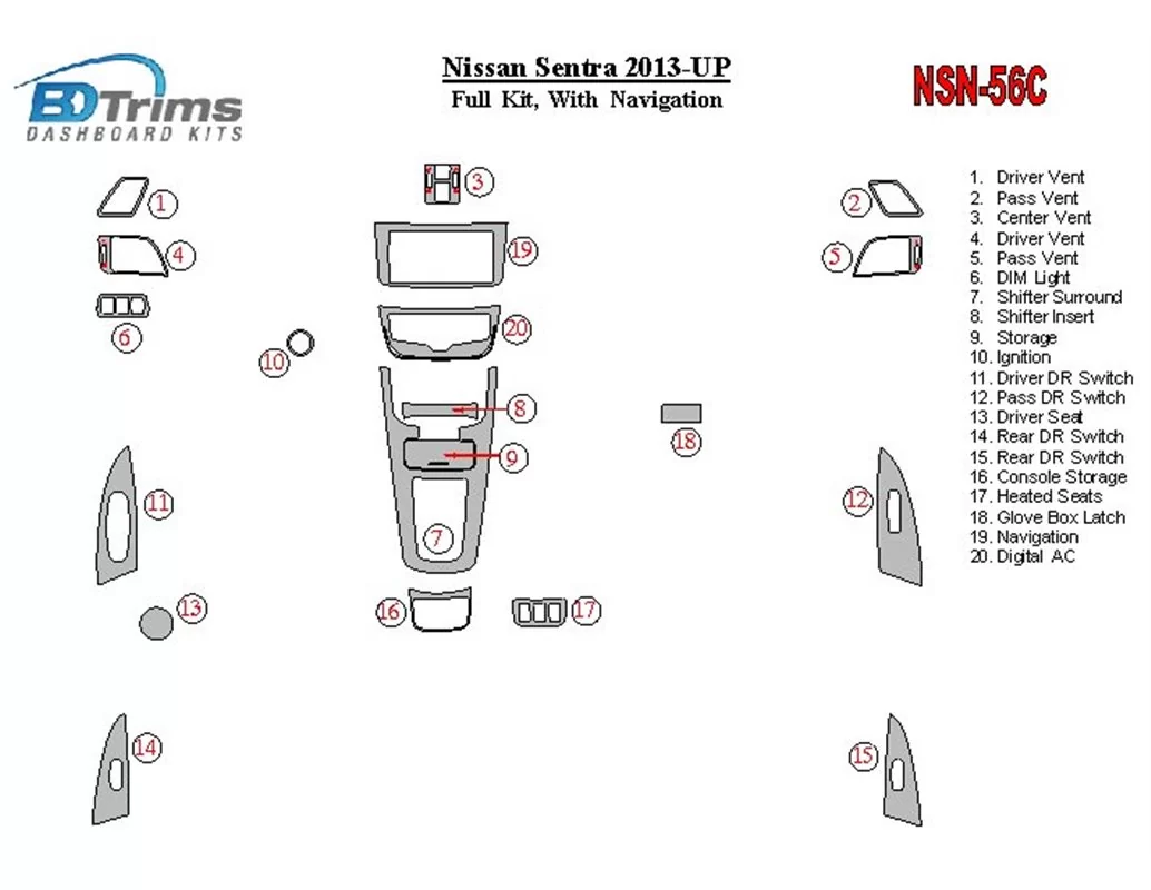 Nissan Sentra 2013-UP S NAVI Interiér BD Dash Trim Kit - 1