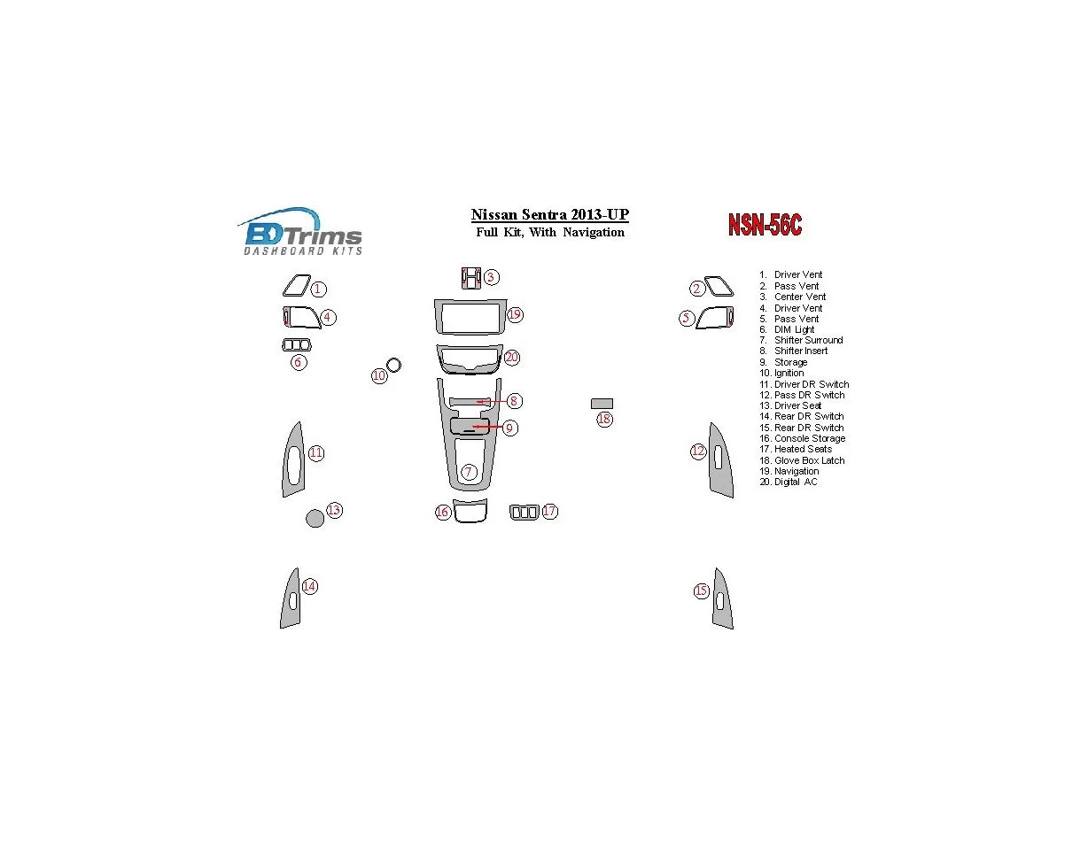 Nissan Sentra 2013-UP S NAVI Interiér BD Dash Trim Kit - 1