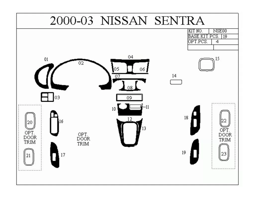Nissan Sentra 95-97 3D súprava obloženia palubnej dosky interiéru 10-dielna súprava obloženia palubnej dosky - 1