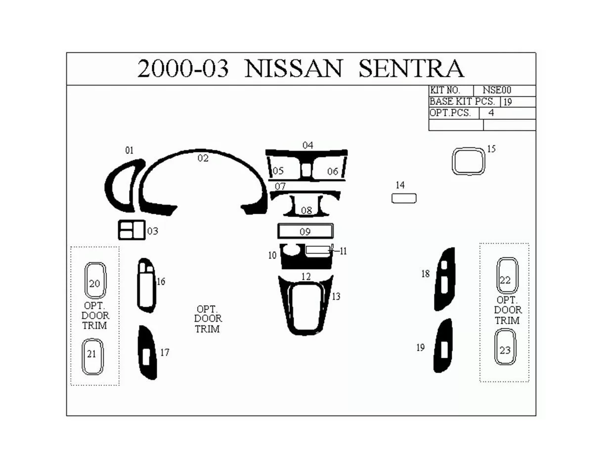 Nissan Sentra 95-97 3D súprava obloženia palubnej dosky interiéru 10-dielna súprava obloženia palubnej dosky - 1