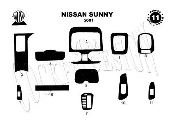Nissan Sunny 01.2001 Súprava obloženia palubnej dosky 3D interiéru Dekorácia palubnej dosky 11 dielov - 1